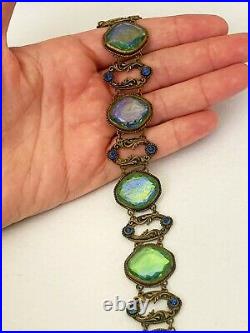 Vintage Antique Art Deco Nouveau Czech Dragons Breath Bezel Open Necklace