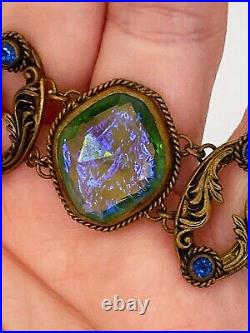 Vintage Antique Art Deco Nouveau Czech Dragons Breath Bezel Open Necklace