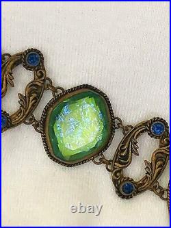 Vintage Antique Art Deco Nouveau Czech Dragons Breath Bezel Open Necklace