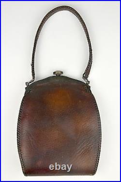 Vintage Antique Art Deco Nouveau Stamped Leather Purse Handbag Clutch by Turnloc