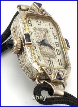 Vintage Antique Paul Vermot Art Deco Watch diamonds sapphires 18K Gold 15J Swiss