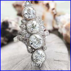 Vintage Antique Retro Art Deco Engagement Ring 4Ct Simulated Diamond 925 Silver