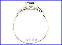 Vintage Antique Sapphire Engagement Ring. 65ct 18K White Gold Art Deco