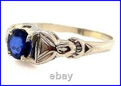 Vintage Antique Sapphire Engagement Ring. 65ct 18K White Gold Art Deco