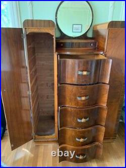 Vintage Armoire Wardrobe Art Deco Dresser Chest of 5 Drawers, 2 Doors, 1 Mirror