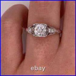 Vintage Art Deco 1.26Ct Round Cut Simulated Diamond Wedding Ring 14K White Gold