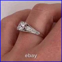 Vintage Art Deco 1.26Ct Round Cut Simulated Diamond Wedding Ring 14K White Gold