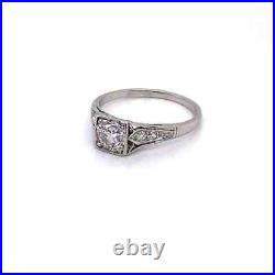 Vintage Art Deco 1.26Ct Round Cut Simulated Diamond Wedding Ring 14K White Gold