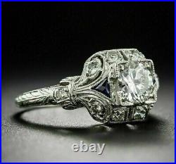 Vintage Art Deco 1.40 CT Round Cut Diamond Lab Created Silver Engagement Ring