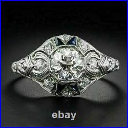 Vintage Art Deco 1.52CT Round Cut Moissanite Engagement Ring 925 Sterling Silver