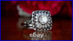 Vintage Art Deco 1.62 CT White Round CZ Bezel Set Ring 925 Sterling Silver