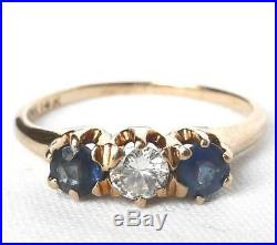 Vintage Art Deco 14k Rose Gold Sapphire Diamond 3 Stone Anniversary Band Ring