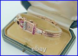 Vintage Art Deco 18k Rose Gold Rubies and Diamonds Ladies Watch
