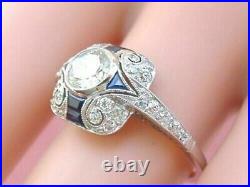 Vintage Art Deco 2.00 CT Blue Sapphire Simulated Engagement Wedding Ring