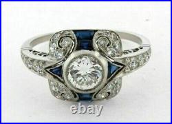 Vintage Art Deco 2.00 CT Blue Sapphire Simulated Engagement Wedding Ring