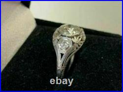Vintage Art Deco 2.10 Ct Round Diamond 14K White Gold Fn Engagement Wedding Ring