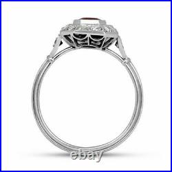 Vintage Art Deco 2.10CT Red Ruby Emerald Cut CZ Wedding Argentium Silver Ring