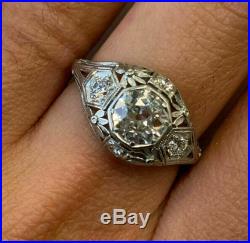 Vintage Art Deco 2.10Ct Round Diamond 14k White Gold Engagement & Wedding Ring