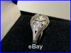 Vintage Art Deco 2.10Ct Round Diamond 14k White Gold Engagement & Wedding Ring