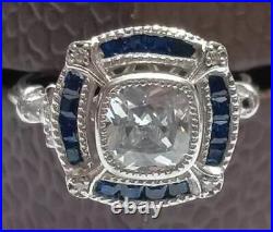 Vintage Art Deco 2.15Ct Cushion Lab Created Diamond 925 Silver Engagement Ring
