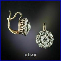 Vintage Art Deco 2.16Ct Diamond Halo Earrings 1920's In 14K Yellow Gold Over