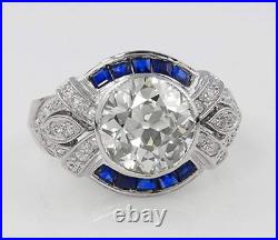 Vintage Art Deco 2.45 Ct Round Cut Diamond Engagement Antique Ring In 935 Silver