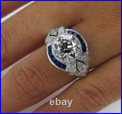 Vintage Art Deco 2.45 Ct Round Cut Diamond Engagement Antique Ring In 935 Silver