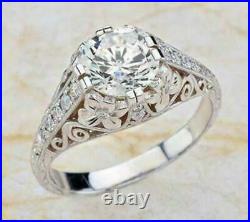 Vintage Art Deco 2.45Ct Lab Created Round Diamond 14k White Gold Engagement Ring