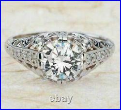 Vintage Art Deco 2.45Ct Lab Created Round Diamond 14k White Gold Engagement Ring
