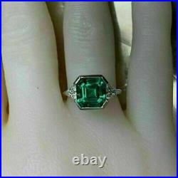 Vintage Art Deco 2.4Ct Asscher Green Emerald Engagement 14K White Gold Over Ring