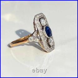 Vintage Art Deco 2.50 Ct Blue Sapphire Simulated Two Tone Engagement Ring