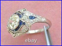 Vintage Art Deco 2.50 Ct White Diamond Blue Sapphire Engagement Ring 925 Silver