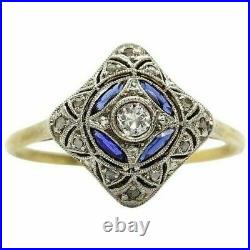 Vintage Art Deco 2.50Ct Diamond & Sapphire Engagement 14K White Gold Finish Ring
