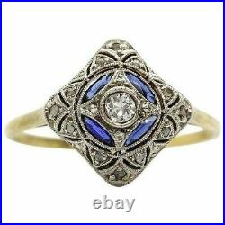 Vintage Art Deco 2.50Ct Diamond & Sapphire Engagement 14K White Gold Finish Ring