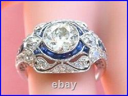 Vintage Art Deco 2.55Ct Lab Created Round Diamond 14k White Gold Engagement Ring