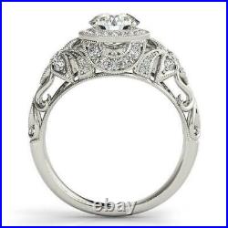 Vintage Art Deco 2.56 Ct White Diamond Halo Engagement 14K White Gold FN Ring