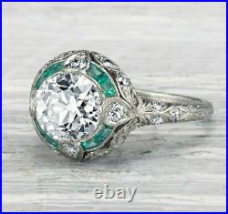 Vintage Art Deco 2.5CT White Round Cut Diamond Engagement 14K White Gold FN Ring