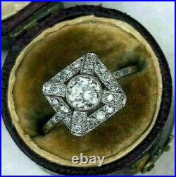 Vintage Art Deco 2.60Ct Round Lab Created Diamond 14k White Gold Engagement Ring