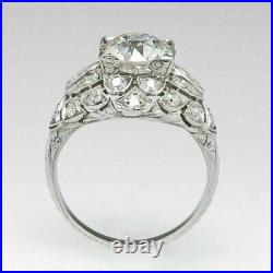 Vintage Art Deco 2.6Ct Round Moissanite Engagement Ring 14k White Gold Filled