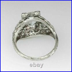 Vintage Art Deco 2.6Ct Round Moissanite Engagement Ring 14k White Gold Filled