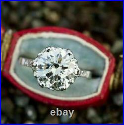 Vintage Art Deco 2.6Ct White Round Cut Moissanite 14K White Gold Engagement Ring