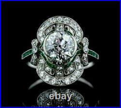 Vintage Art Deco 2.80 Ct Round Cut Diamond Engagement 14k White Gold Finish Ring