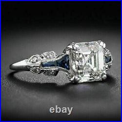 Vintage Art Deco 2.80Ct Asscher Diamond Lab-Created Ring 14K White Gold Over