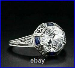 Vintage Art Deco 2.80Ct Round Lab-Created Diamond 14k White Gold Engagement Ring
