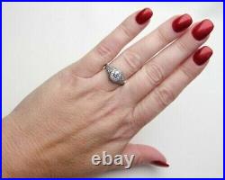 Vintage Art Deco 2.85 Ct Round Cut Moissanite Wedding Ring 14k White Gold Finish
