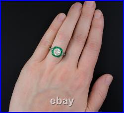 Vintage Art Deco 2.8Ct Round Green Emerald Engagement 14K White Gold Finish Ring