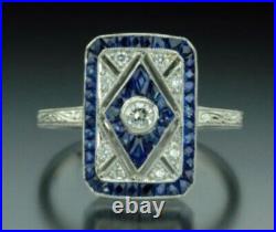 Vintage Art Deco 2.90Ct Round Cut Lab-Created Diamond Sapphire Engagement Ring