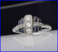 Vintage Art Deco 2.90Ct Round Lab Created Diamond 14k White Gold Engagement Ring