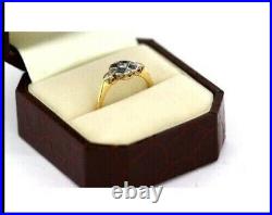 Vintage Art Deco 2 CT Diamond & Sapphire Engagement Three-Stone 14k Gold FN Ring