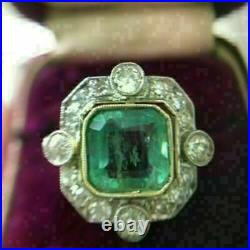 Vintage Art Deco 2Ct Asscher Green Emerald Engagement Ring 14K White Gold Over